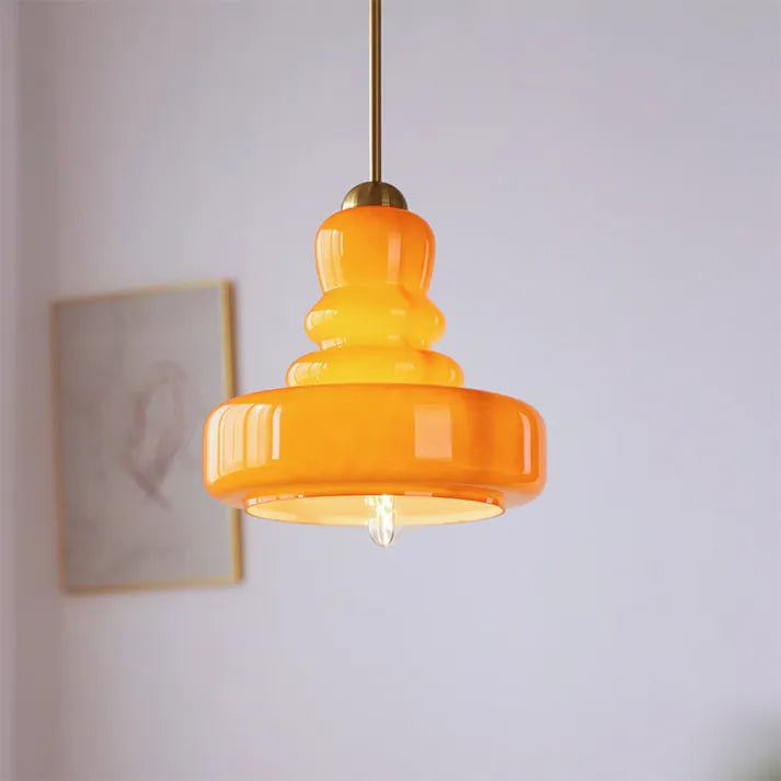 Bauhaus hanglamp van glas en messing/ijzer | GourdGlow