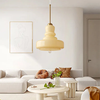 Bauhaus hanglamp van glas en messing/ijzer | GourdGlow