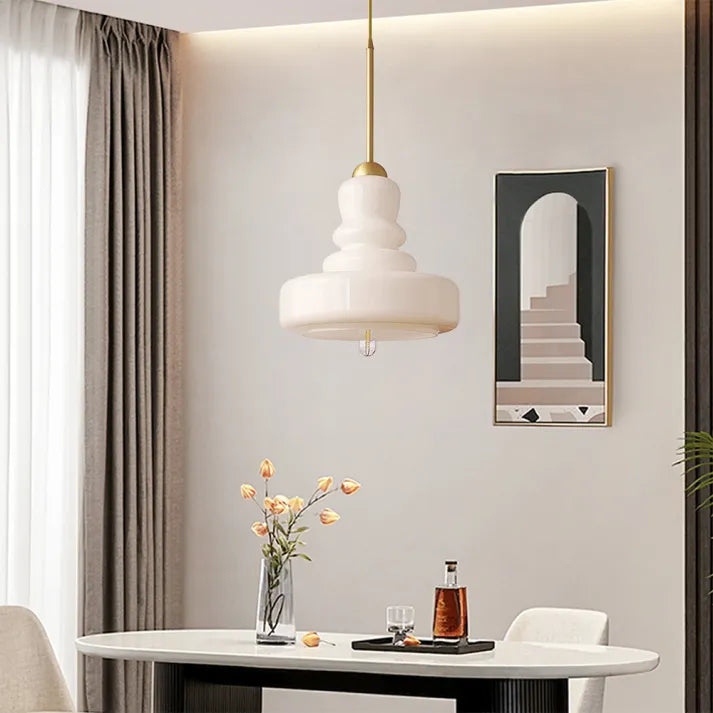 Bauhaus hanglamp van glas en messing/ijzer | GourdGlow