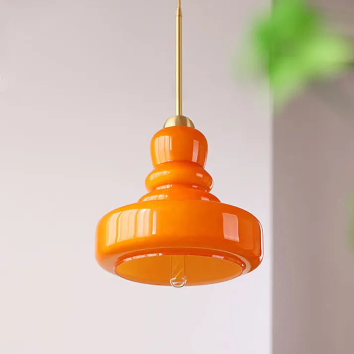 Bauhaus hanglamp van glas en messing/ijzer | GourdGlow