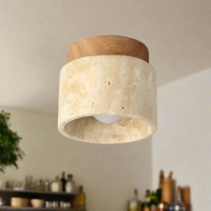 Ceiling lamp in Japanese style made of marble and wood | MarbleGlow