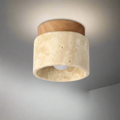 Ceiling lamp in Japanese style made of marble and wood | MarbleGlow