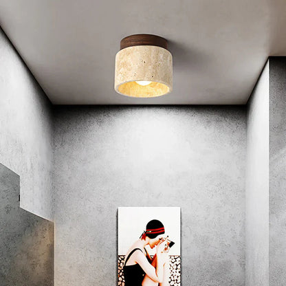 Ceiling lamp in Japanese style made of marble and wood | MarbleGlow