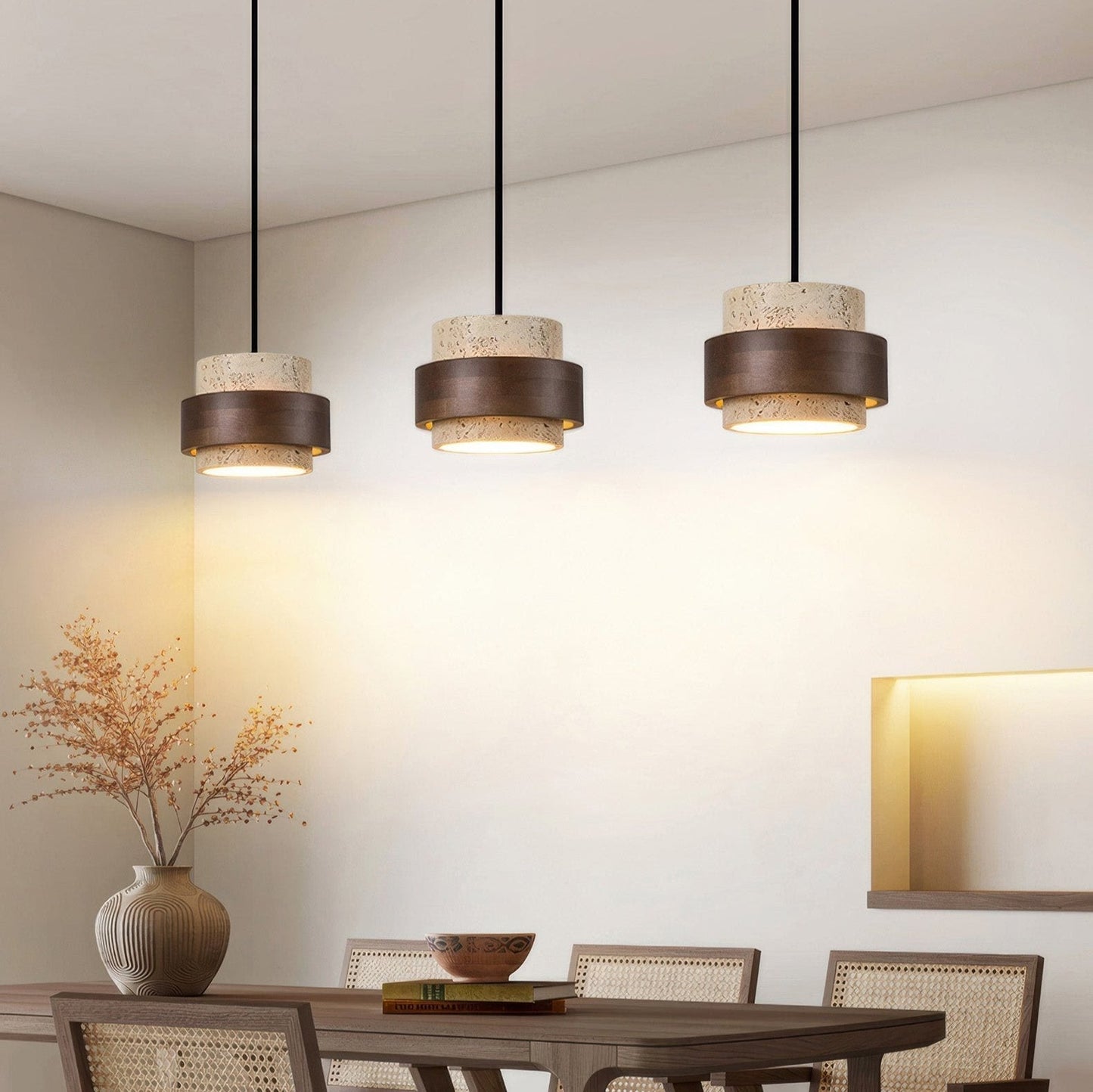 Wabi-Sabi pendant lamp made of natural stone and wood | TerraGlow