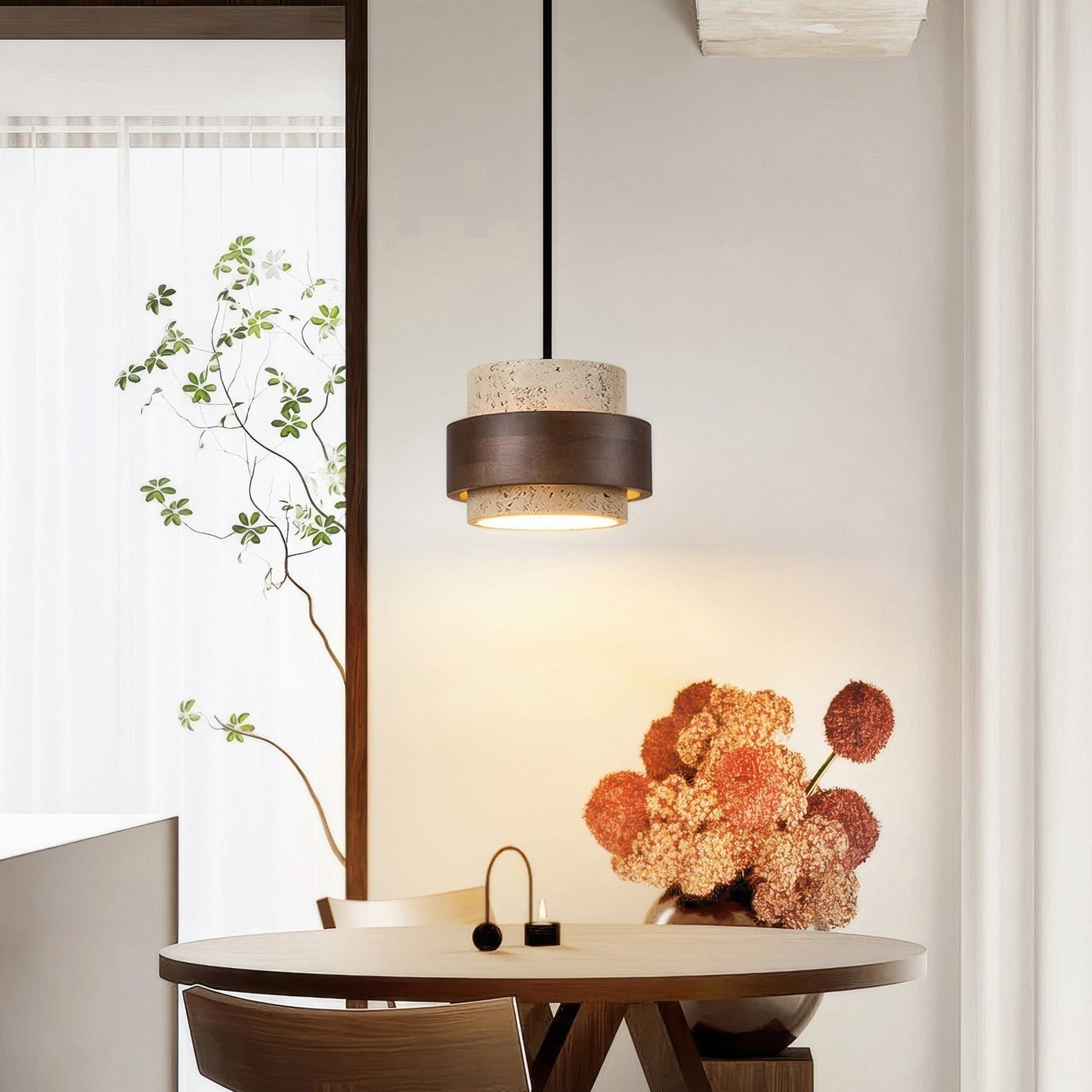 Wabi-Sabi hanglamp van natuursteen en hout | TerraGlow