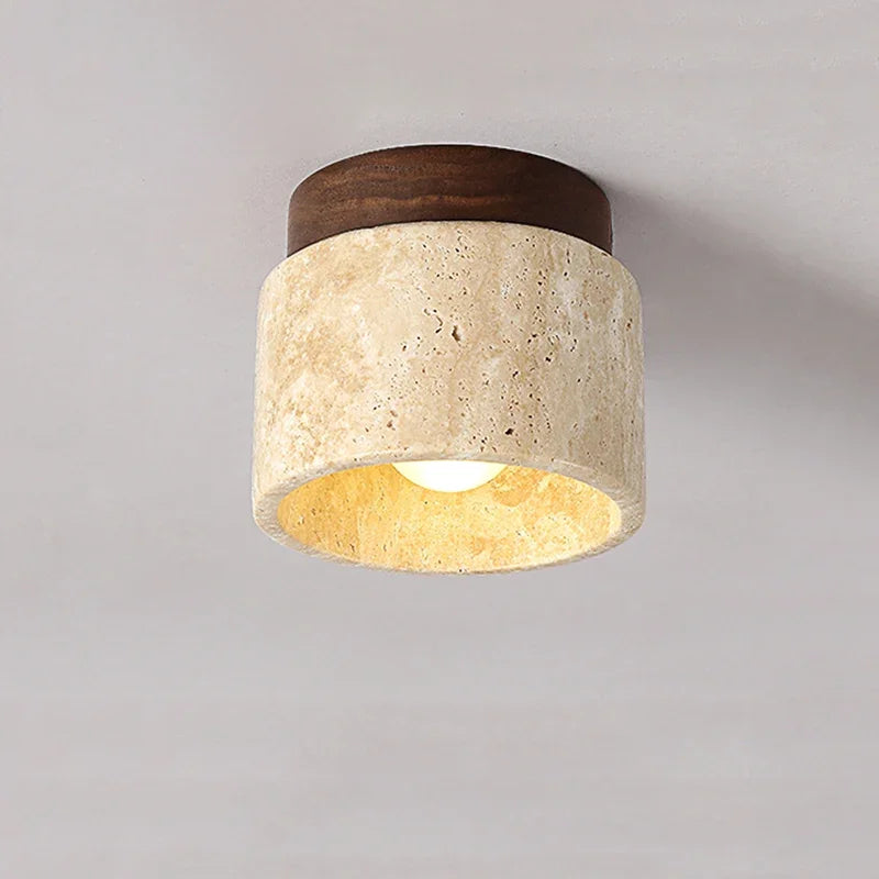 Ceiling lamp in Japanese style made of marble and wood | MarbleGlow