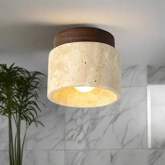 Ceiling lamp in Japanese style made of marble and wood | MarbleGlow