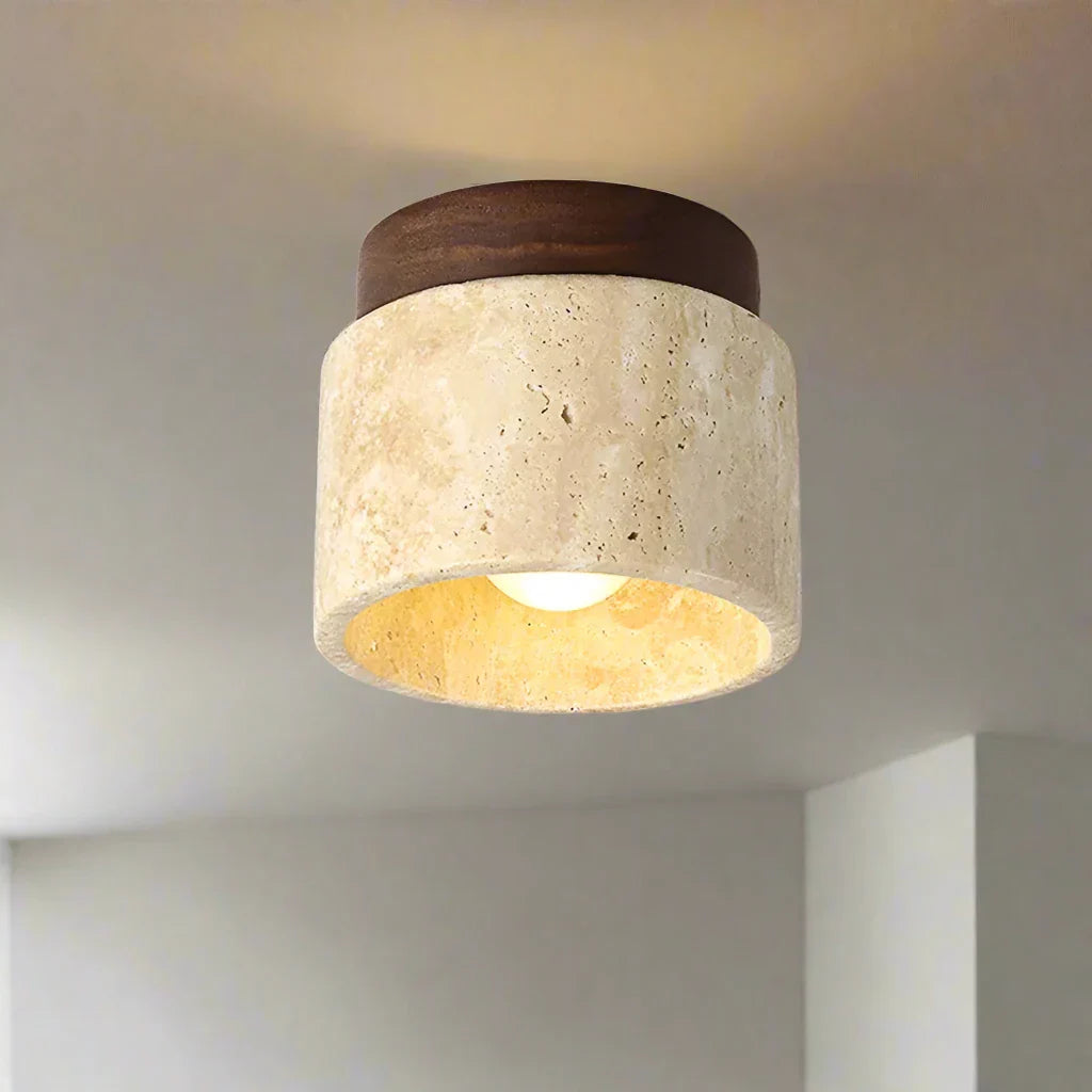 Ceiling lamp in Japanese style made of marble and wood | MarbleGlow