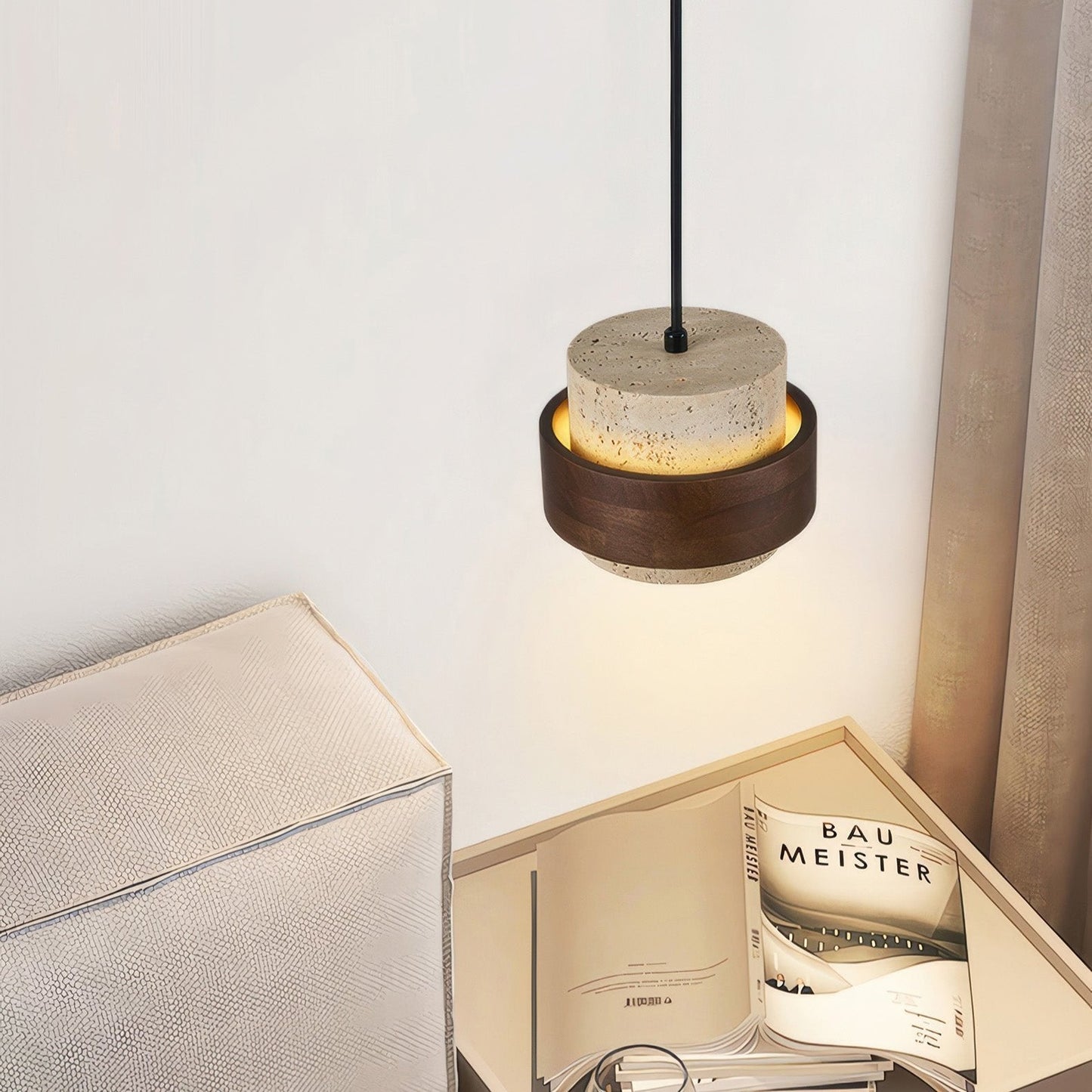 Wabi-Sabi pendant lamp made of natural stone and wood | TerraGlow