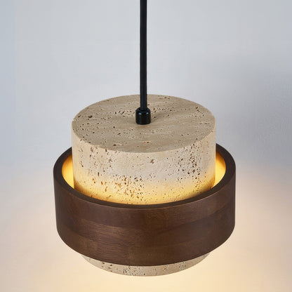 Wabi-Sabi pendant lamp made of natural stone and wood | TerraGlow