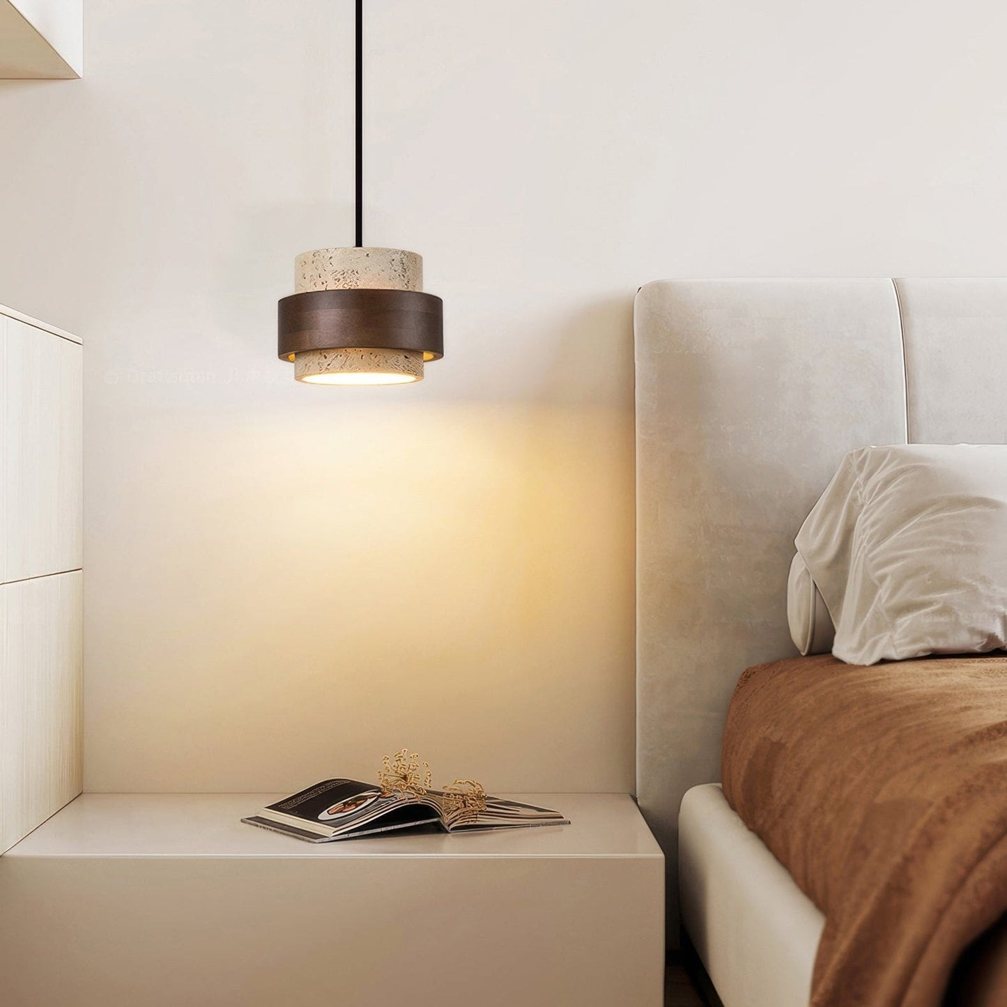 Wabi-Sabi hanglamp van natuursteen en hout | TerraGlow