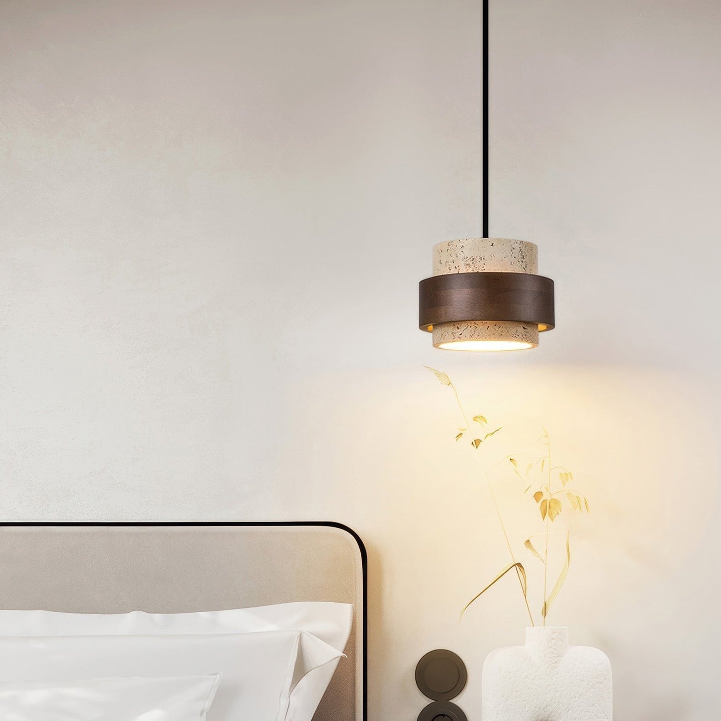 Wabi-Sabi hanglamp van natuursteen en hout | TerraGlow