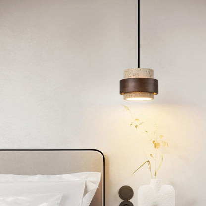 Wabi-Sabi pendant lamp made of natural stone and wood | TerraGlow