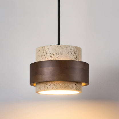 Wabi-Sabi pendant lamp made of natural stone and wood | TerraGlow