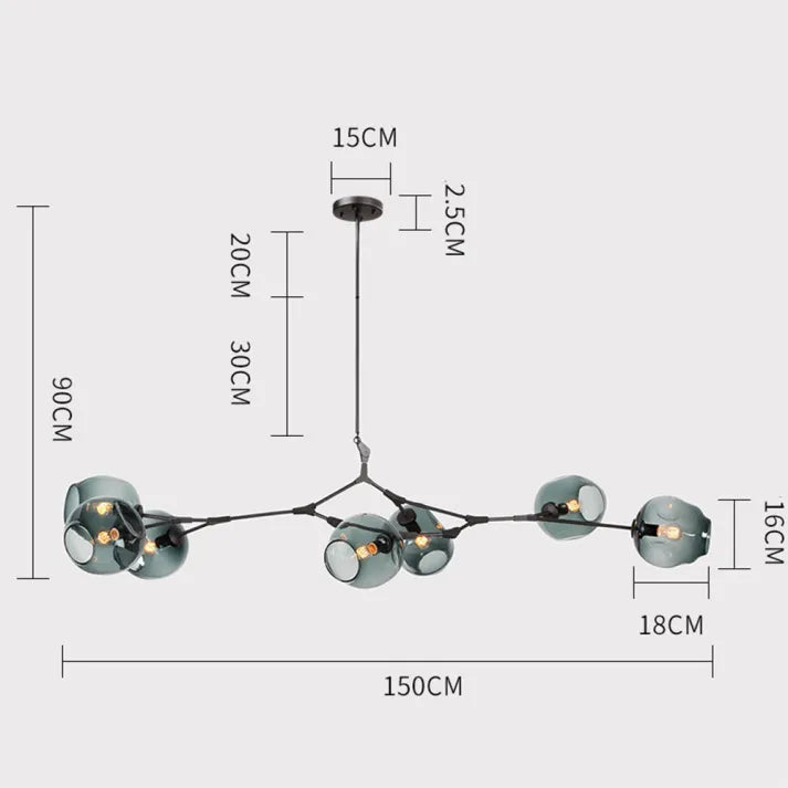 Bifurcation Sputnik kroonluchter van bubbelglas | LightSphere