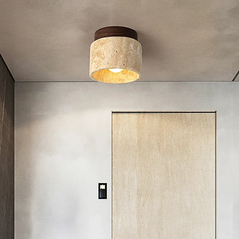 Plafondlamp in Japanse stijl van marmer en hout | MarbleGlow